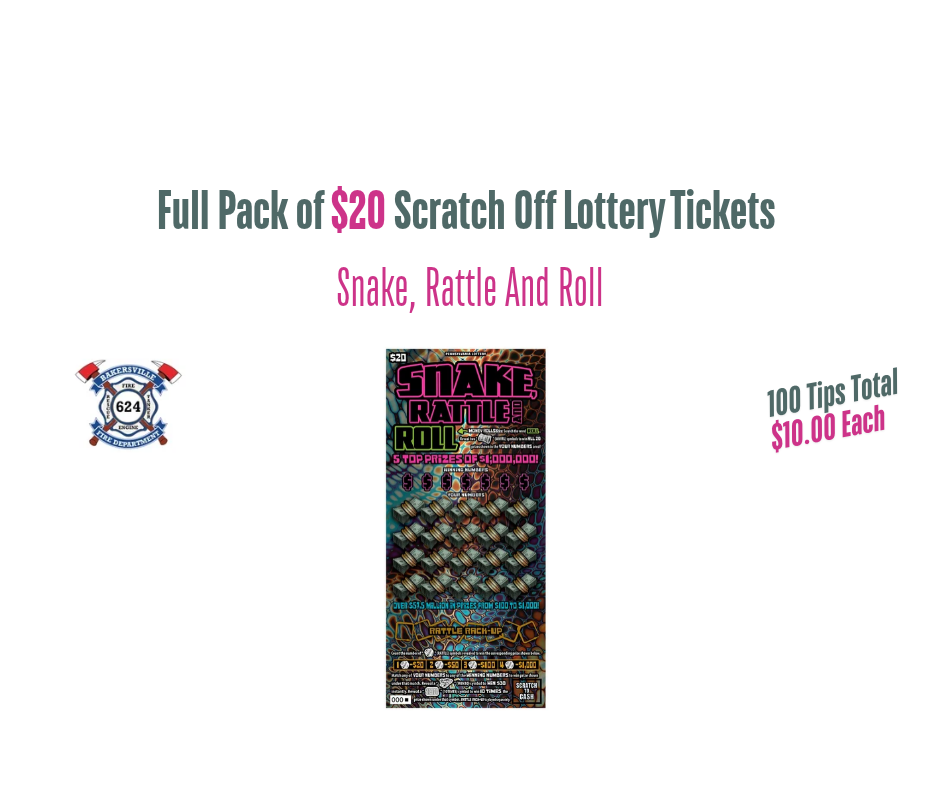 Full Pack of $20 "Snake, Rattle and Roll" Scratch Off Lottery Tickets
